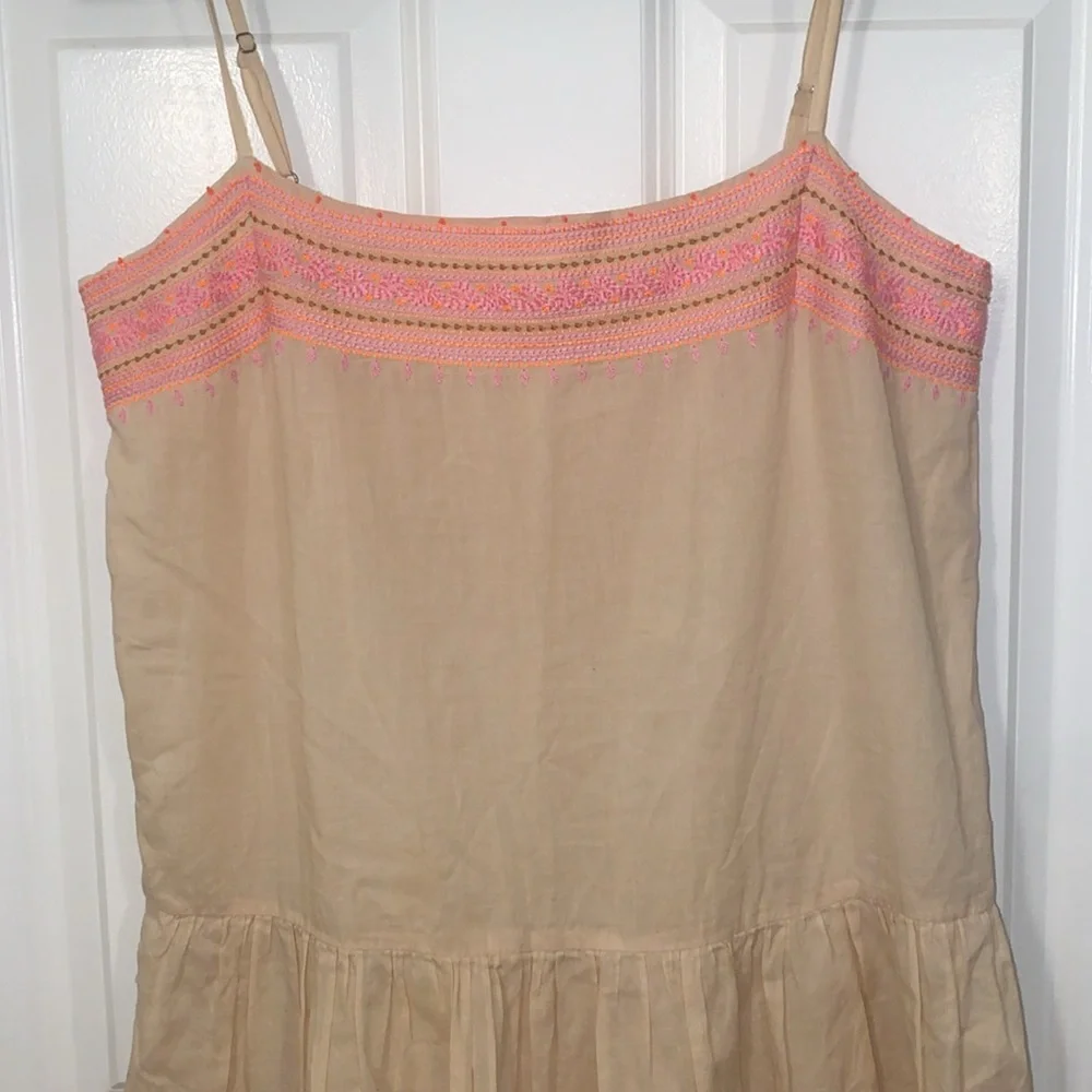 J. Crew Embroidered Siesta Drop Waist Spaghetti Strap Mini Dress in Pink Small